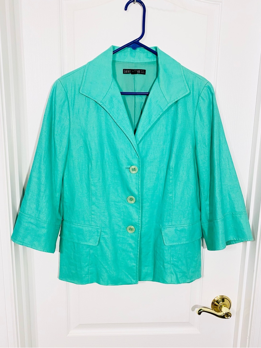 Lafayette 148 NY LINEN 3/4 Sleeve Blazer Aqua Green Size 12